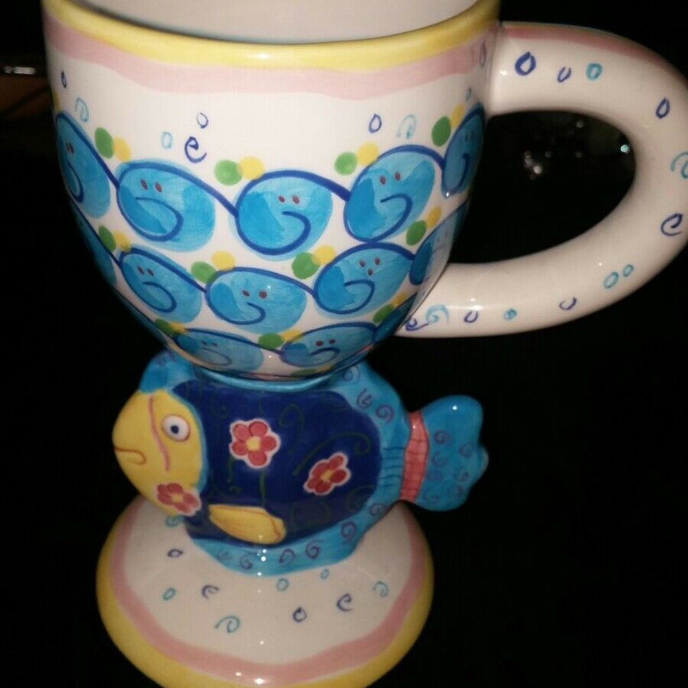 Rare Blue Fish Cup, Bella Casa by Ganz collectible.